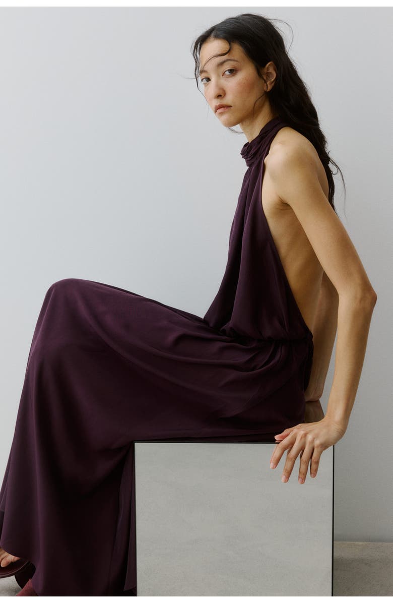 H&M Long Halterneck Dress, Alternate, color, Dark Purple