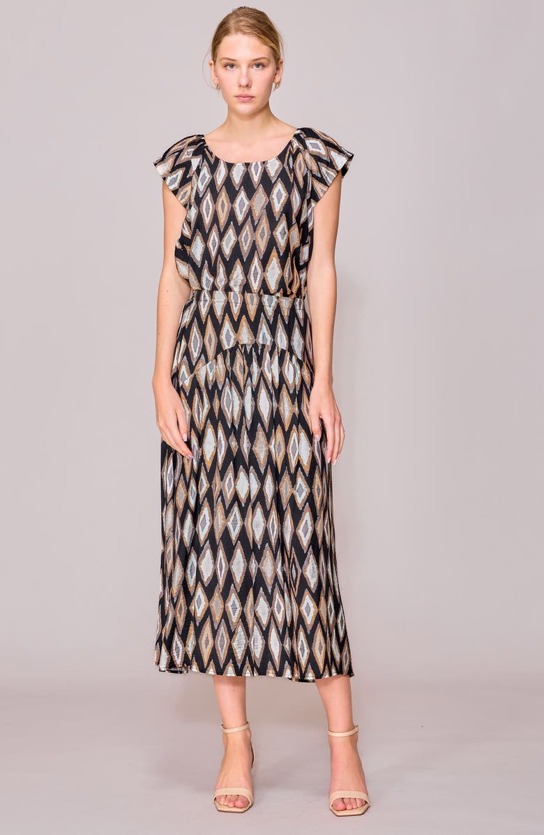 MELLODAY Geo Print Cap Sleeve Top, Alternate, color, Black Multi