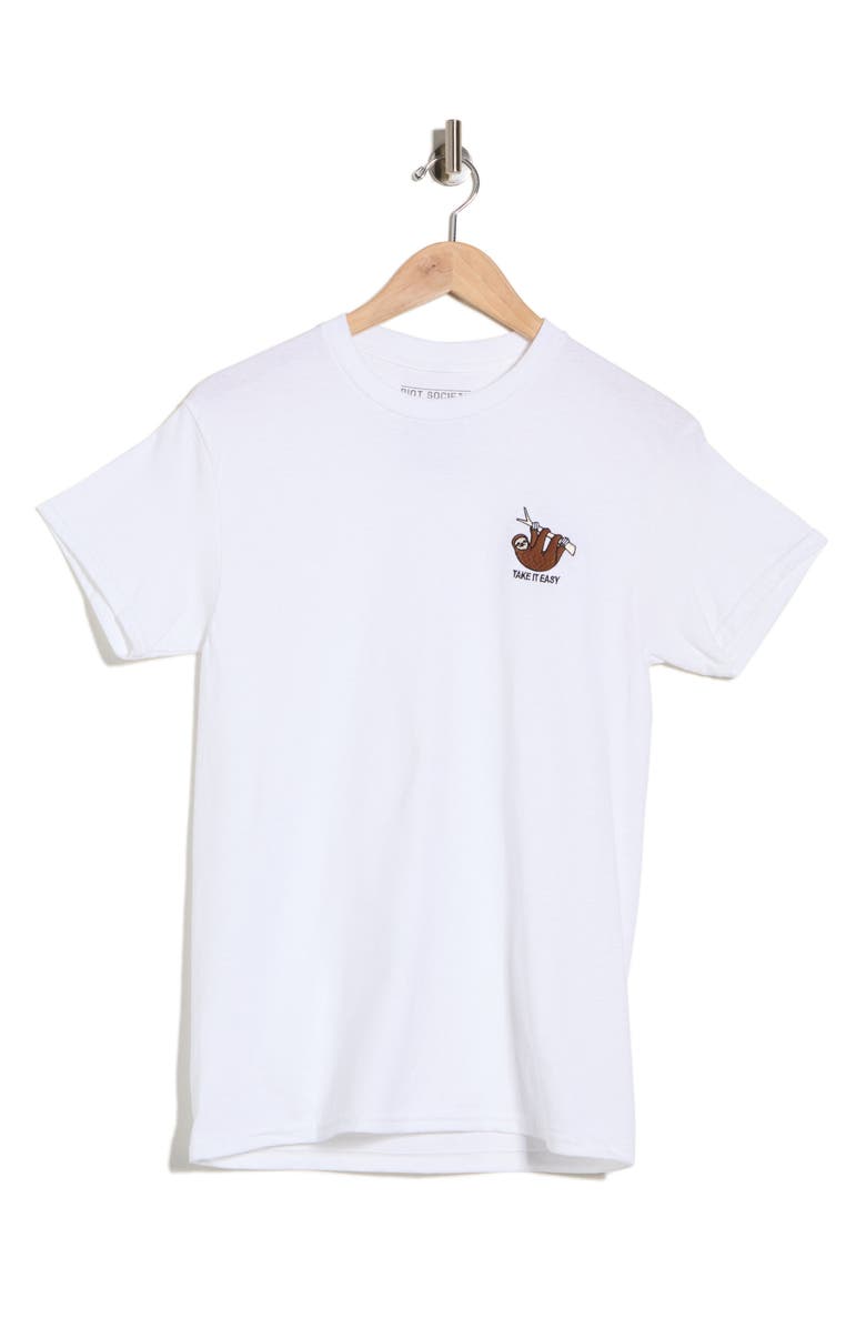 RIOT SOCIETY Take It Easy Sloth Cotton Graphic T-Shirt, Alternate, color, White