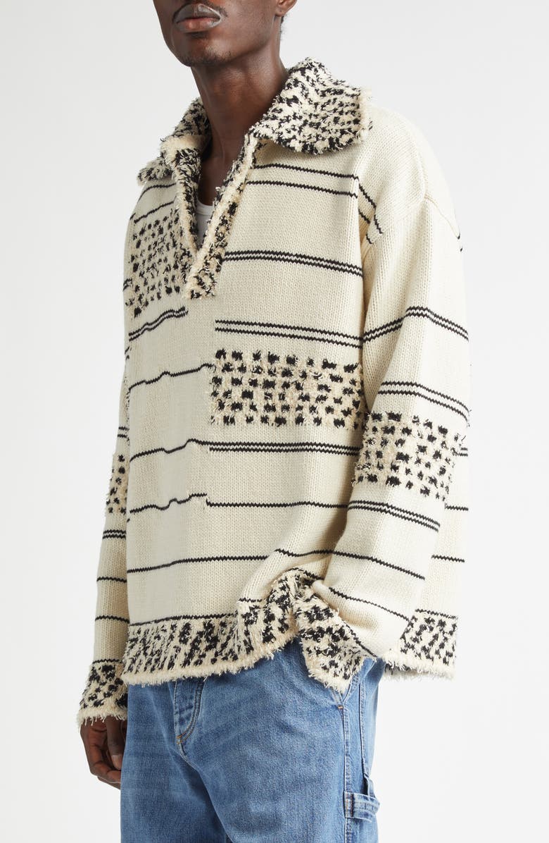 Bottega Veneta Mixed Knit Cotton & Wool Polo Sweater, Alternate, color, 9125 Multi Seasalt