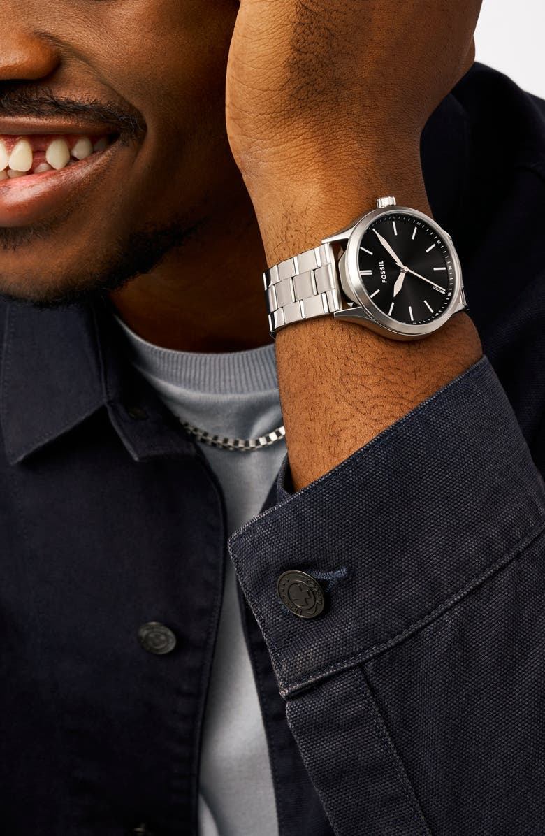 Fossil Fenmore Three Hand Quartz Bracelet Watch, 44mm, Alternate, color, Silver