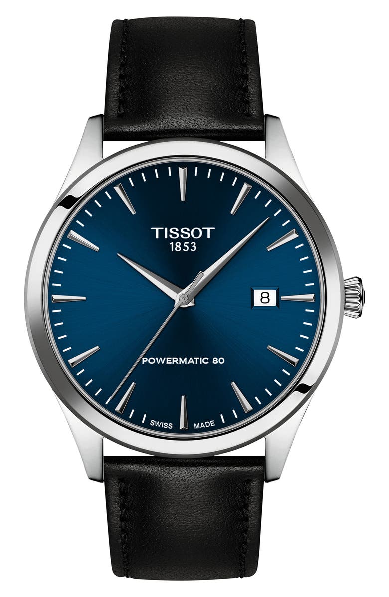 Tissot Classic Dream Automatic Leather Strap Watch, 40mm, Main, color, Blue