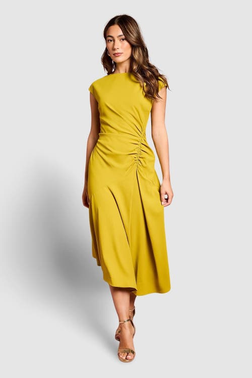 Coast Drape Side Cap Sleeve Midi Dress In Gold