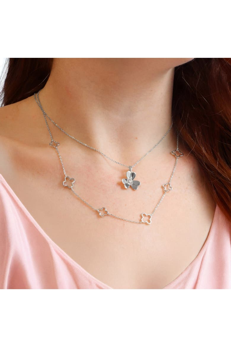 Clover Petal CZ Necklace, Alternate, color, Sterling Silver