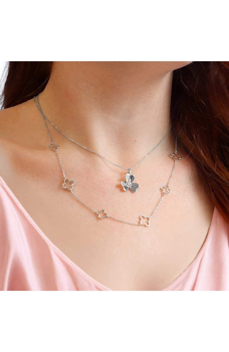 The Lovery Fine Jewelry Clover Petal CZ Necklace, Alternate, color, Sterling Silver