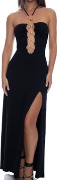 Luli Fama Inner Circle Halter Ring Long Dress