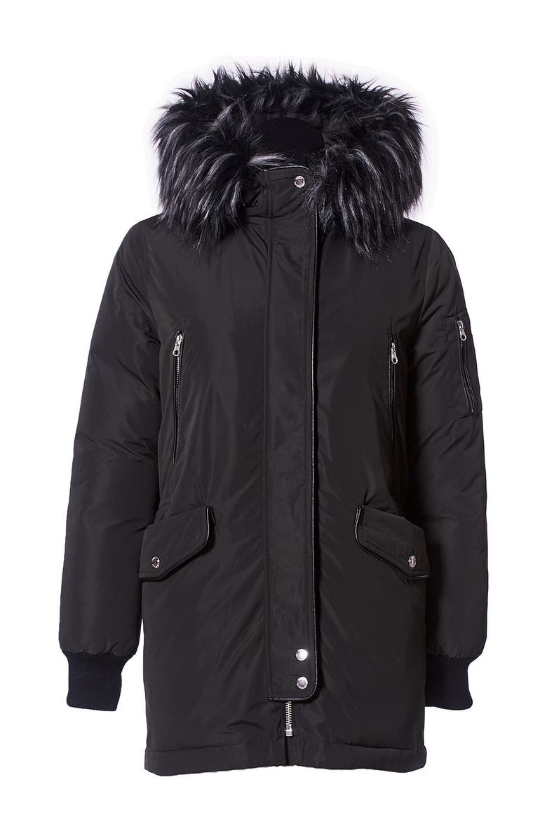 Noize Marly Faux Fur Trim Quilted Parka, Main, color, 
