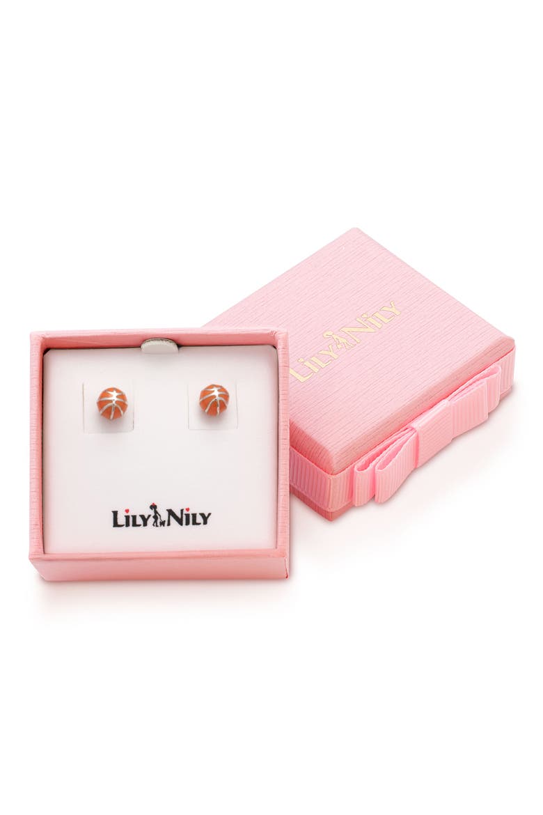 Kids' 3D Basketball Stud Earrings, Alternate, color, SILVER
