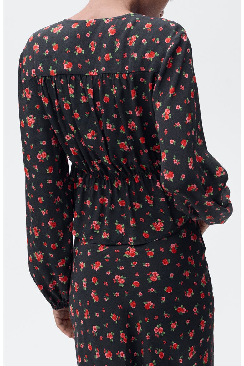 Floral Tie Front Top, Alternate, color, BLACK