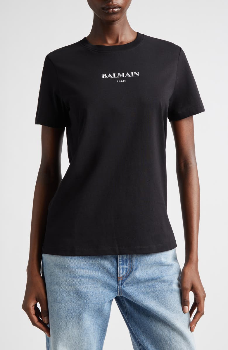 Balmain Regular Fit Logo Graphic T-Shirt, Main, color, Black/ White