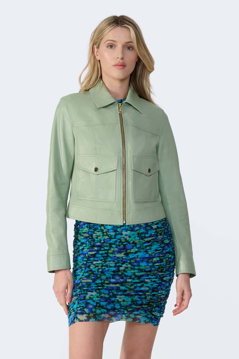 Flora Leather Jacket, Main, color, Light Green