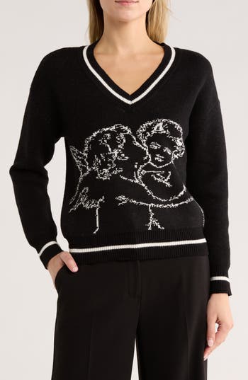 Industry Republic Clothing Jacquard V-neck Sweater In Black