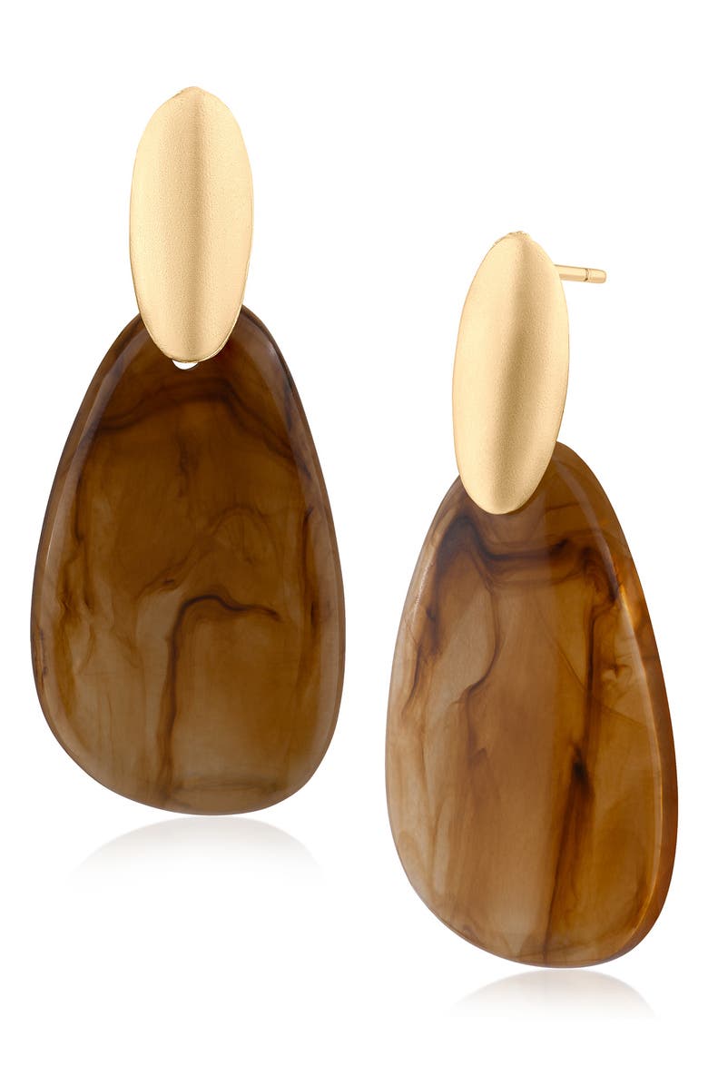 JARDIN Resin Teardrop Earrings, Main, color, Brown/ Gold