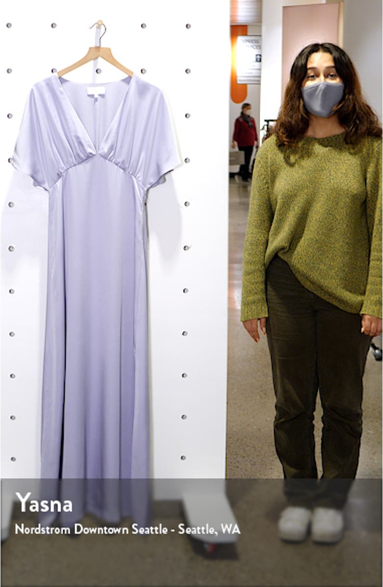 The Chiara Flutter Sleeve Satin Dress, sales video thumbnail