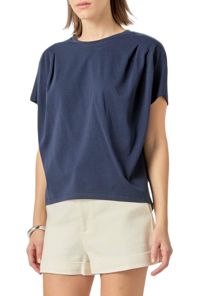 Pleat Shoulder T-Shirt, Alternate, color, NAVY