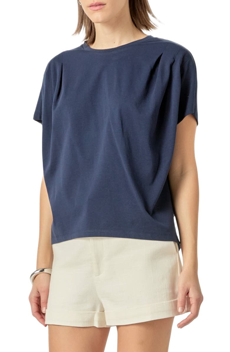 English Factory Pleat Shoulder T-Shirt, Alternate, color, Navy