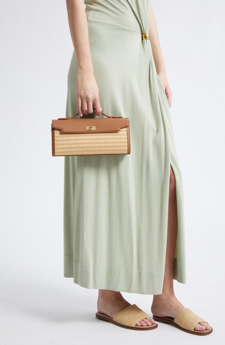 Anya Hindmarch Mortimer Raffia & Leather Clutch, Alternate, color, Pecan