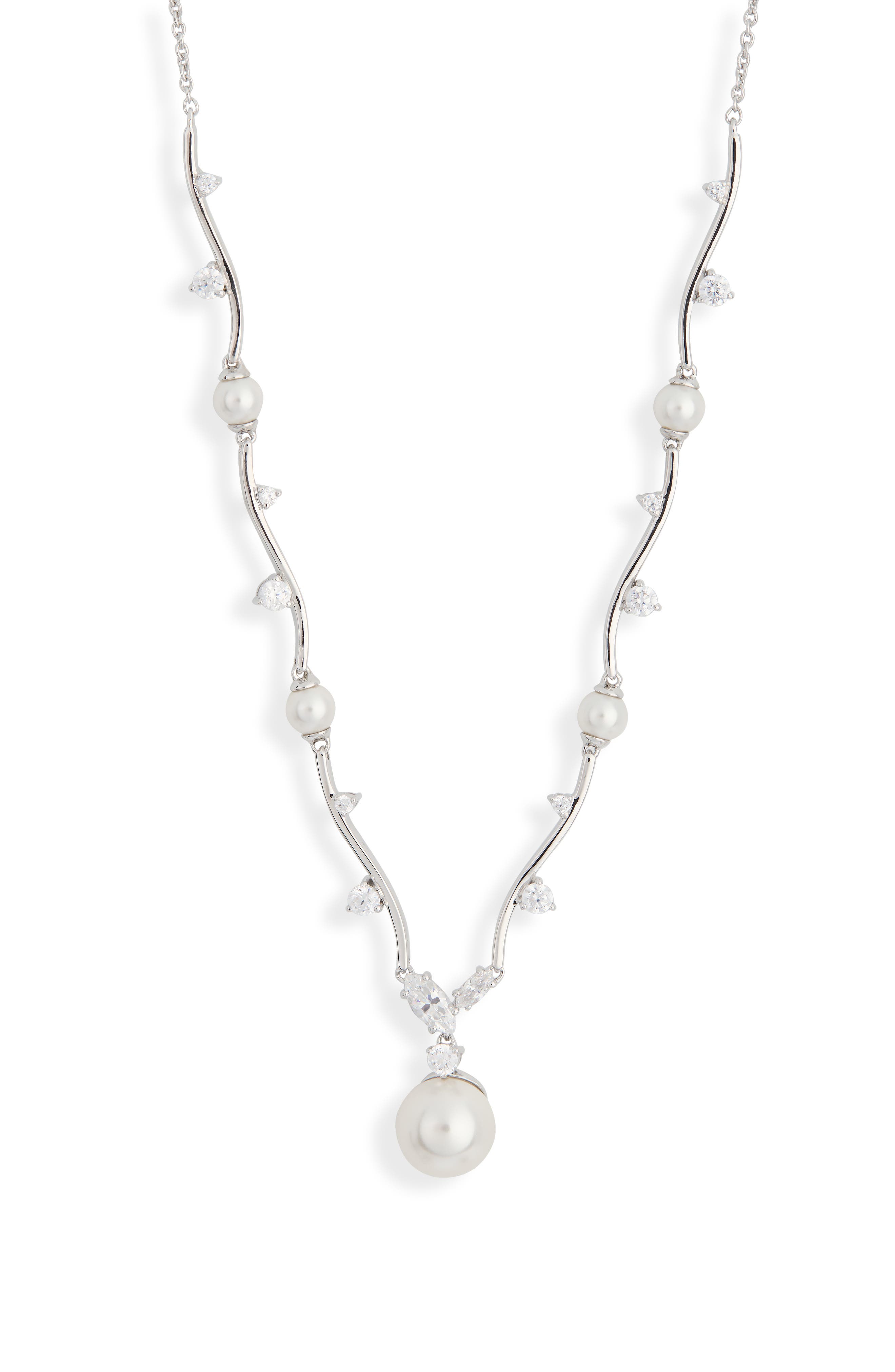 Faux Pearl Station Necklace