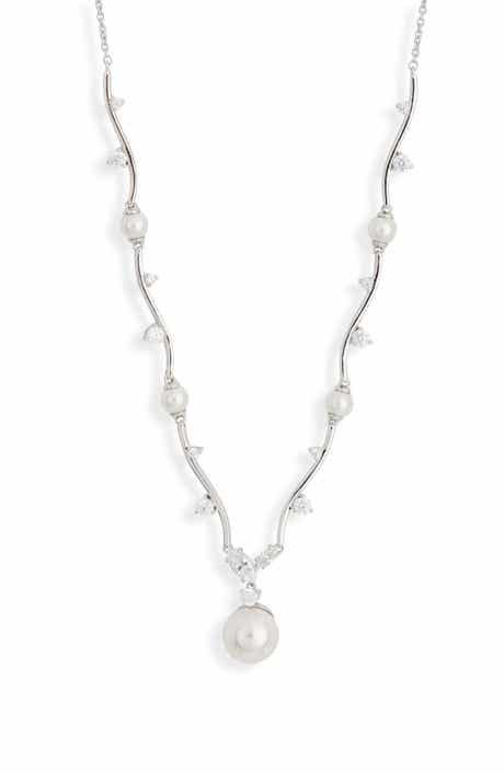 Faux Pearl Station Necklace