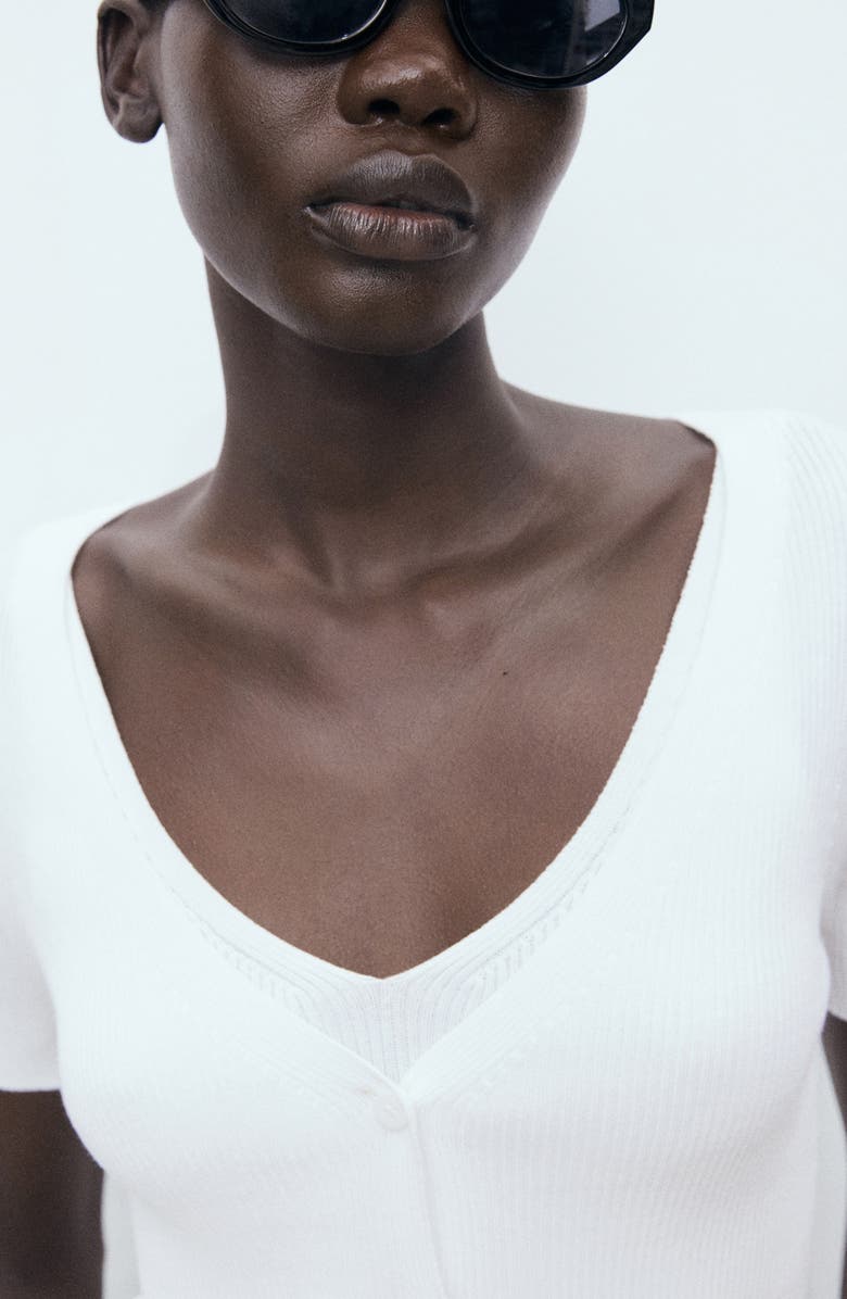 MANGO Rib Short Sleeve Cardigan, Alternate, color, White