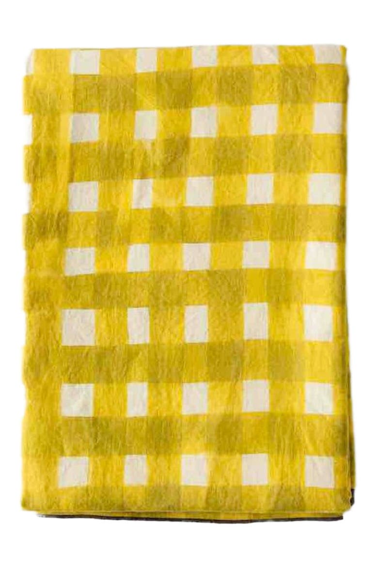 Yellow Cross-Hatch Tablecloth, Main, color, Yellow Cross - Lavender Trim