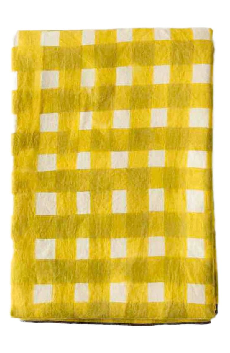 Goldie Home Yellow Cross-Hatch Tablecloth, Main, color, Yellow Cross - Gold Trim