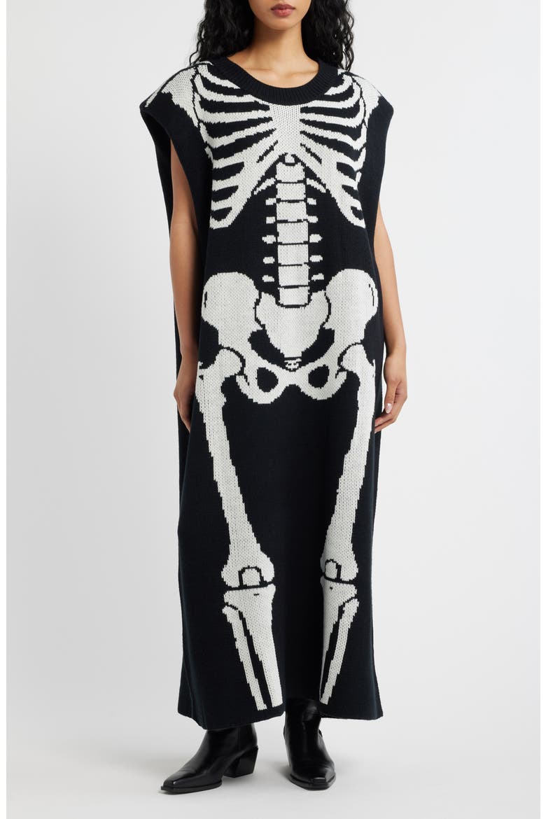 Big Reputation Skeleton Sleeveless Midi Dress, Main, color, BLACK SKELETON