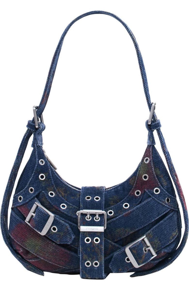 Desigual Grommet Trim Faux Leather Shoulder Bag, Main, color, Blue