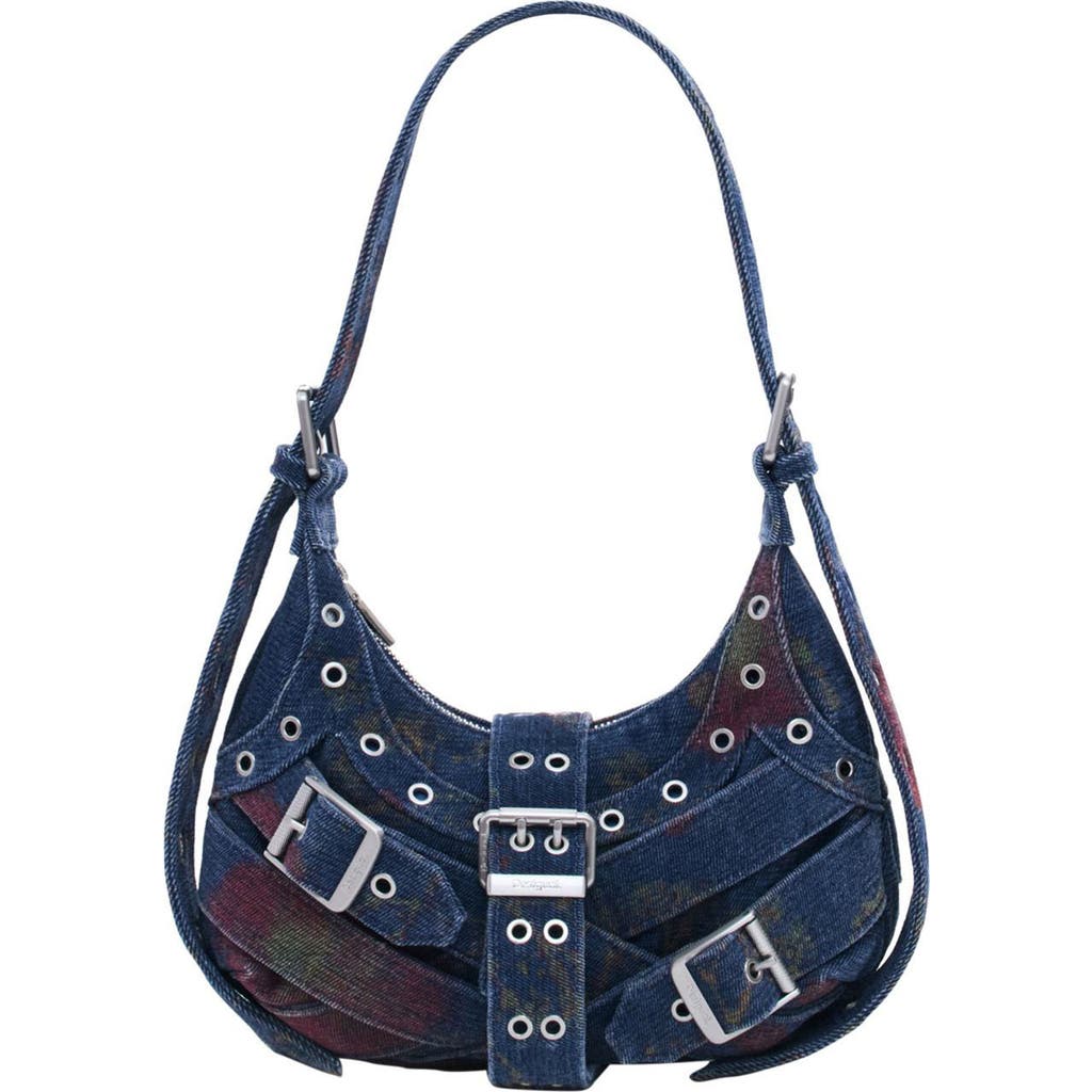 Desigual Grommet Trim Faux Leather Shoulder Bag In Blue