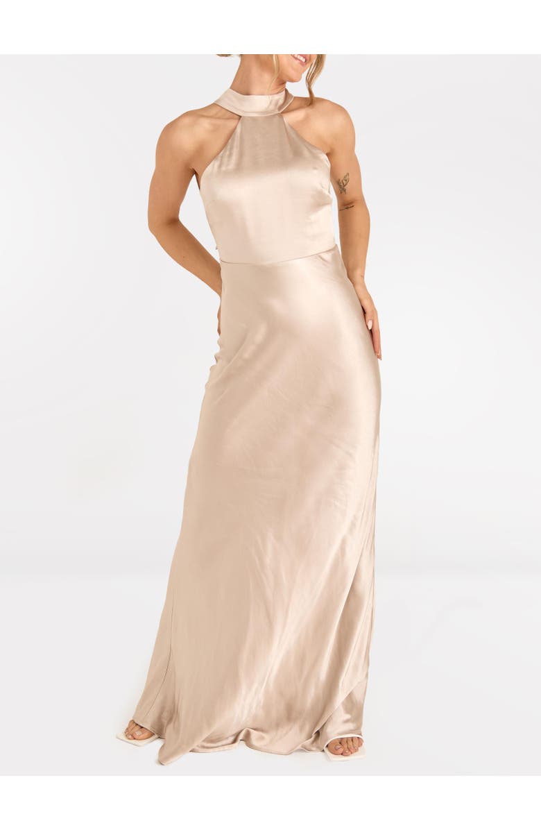 Six Stories Halter Neck Satin Bridesmaid Dress, Alternate, color, Oyster