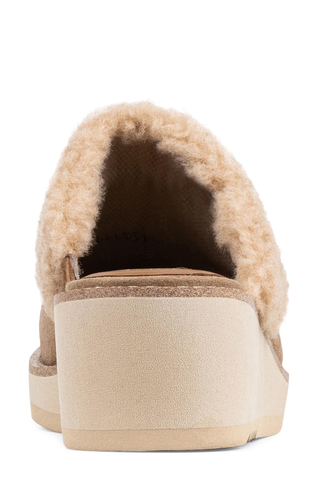 Elate Faux Shearling Trim Wedge Mule, Alternate, color, TOBACCO