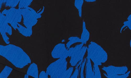 Connected Apparel Floral Asymmetric Hem Midi Dress In Blue