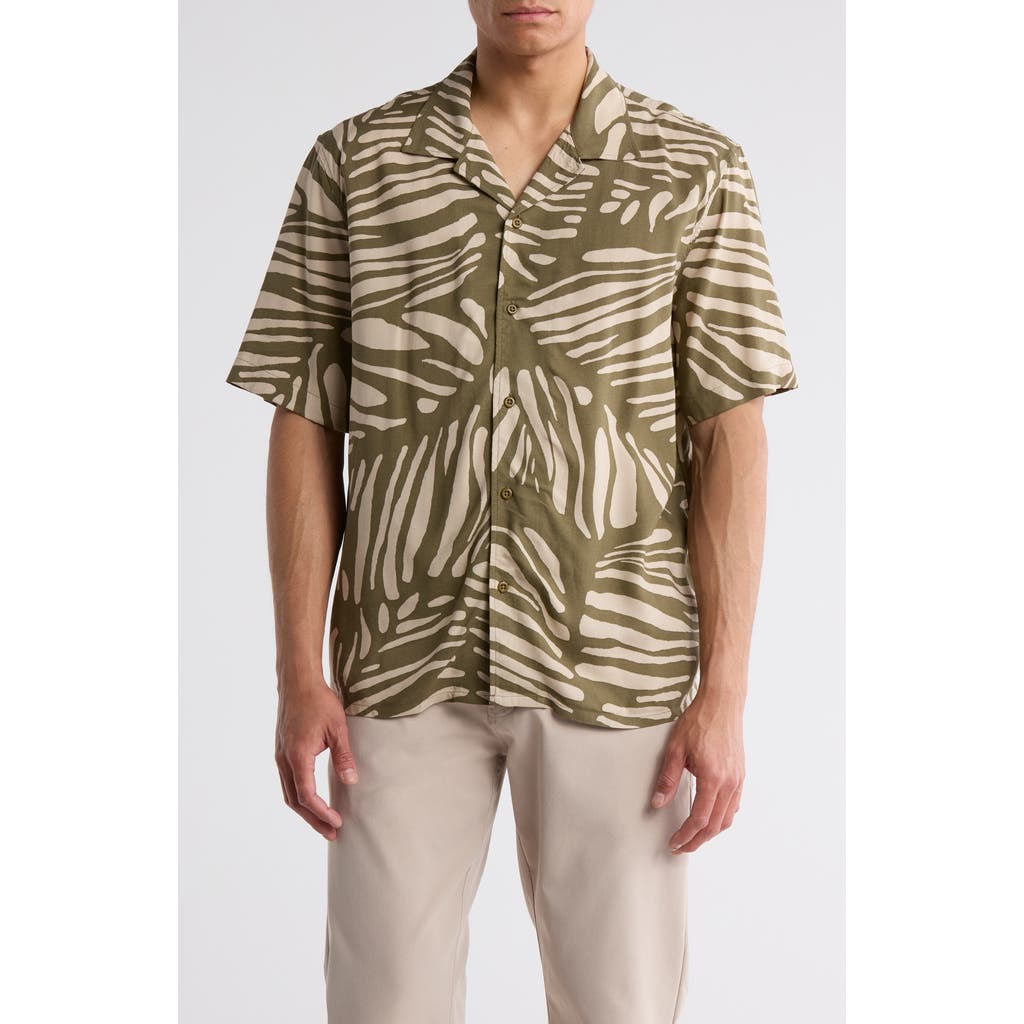 Abound Animal Print Camp Shirt In Olive- Beige Minimal Animal
