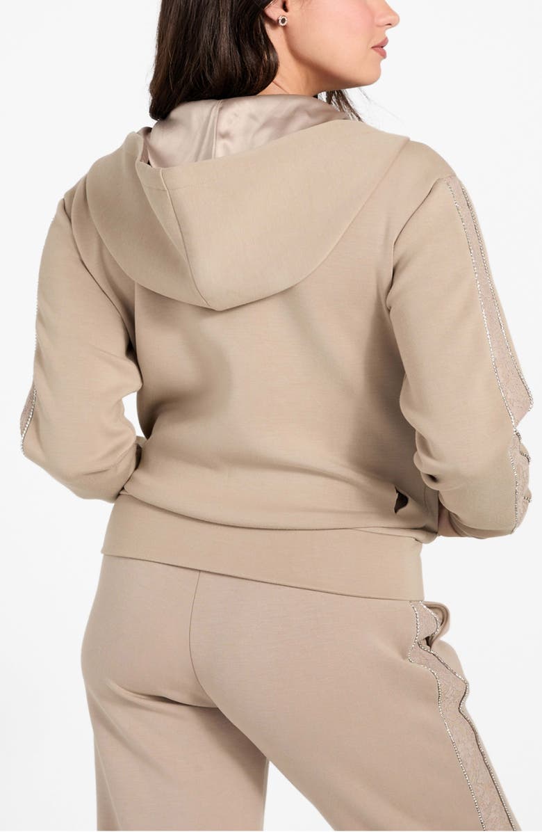 GUESS Rhinestone Embellished Zip Hoodie, Alternate, color, Beige