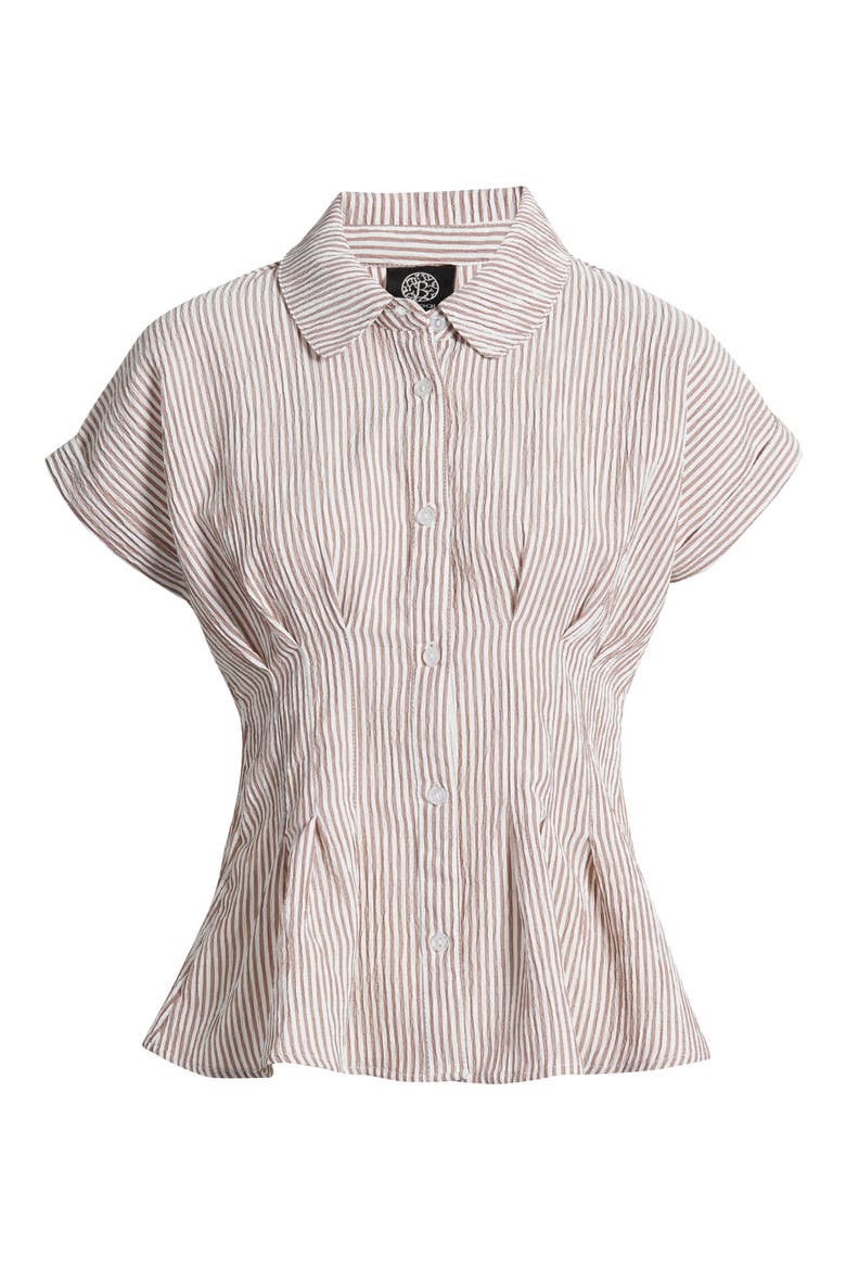 Pleat Stripe Button-Up Shirt, Alternate, color, CREAM/ BRANDY BROWN