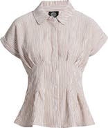 Bobeau Pleat Stripe Button-Up Shirt