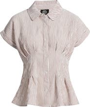 Bobeau Pleat Stripe Button-Up Shirt
