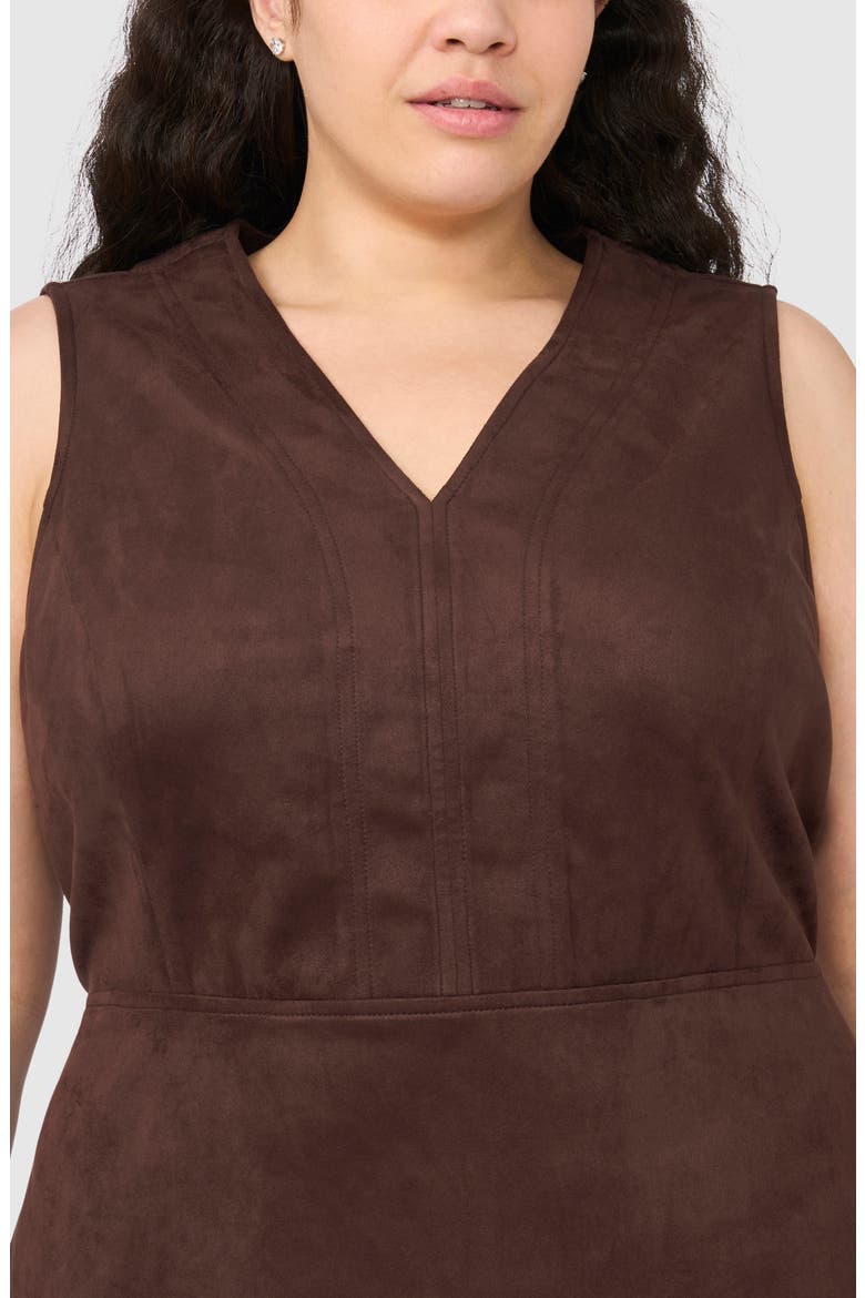 V-Neck Faux Suede Midi Dress, Alternate, color, DARK ROAST