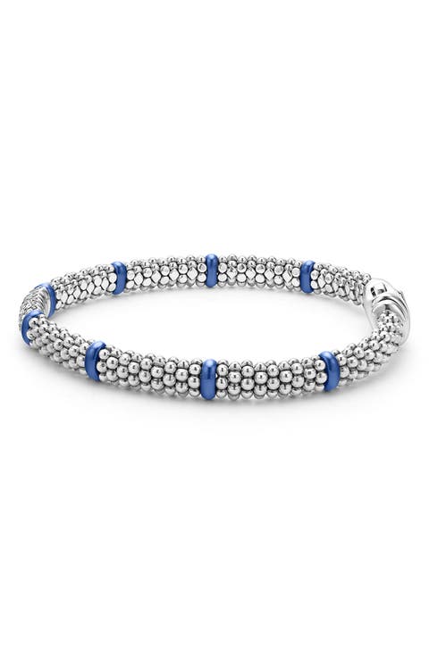 Blue Sodalite Bracelet with Weave Design Stations Rhodium on Silver Adjustable Blue Sodalite Bracelet with Weave Design Stations Rhodium on Silver Adjustable