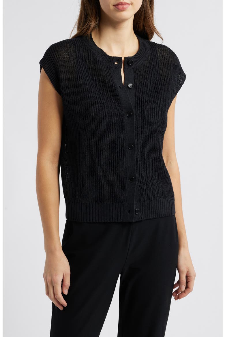 Organic Linen & Organic Cotton Sweater Vest, Main, color, BLACK