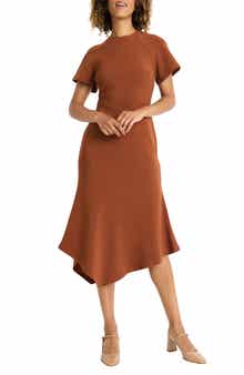 Maggy London Short Sleeve Asymmetric Hem Midi Dress