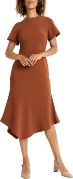 Maggy London Short Sleeve Asymmetric Hem Midi Dress