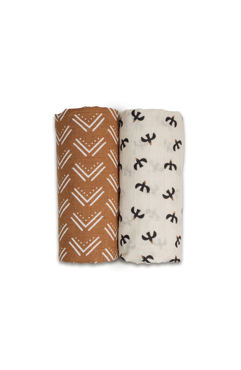 Lulujo Cotton Muslin Swaddles 2 Pack, Main, color, Mudcloth/Black Birds