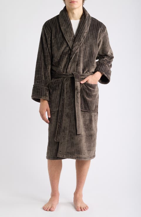 Textured Stripe Shawl Collar Robe