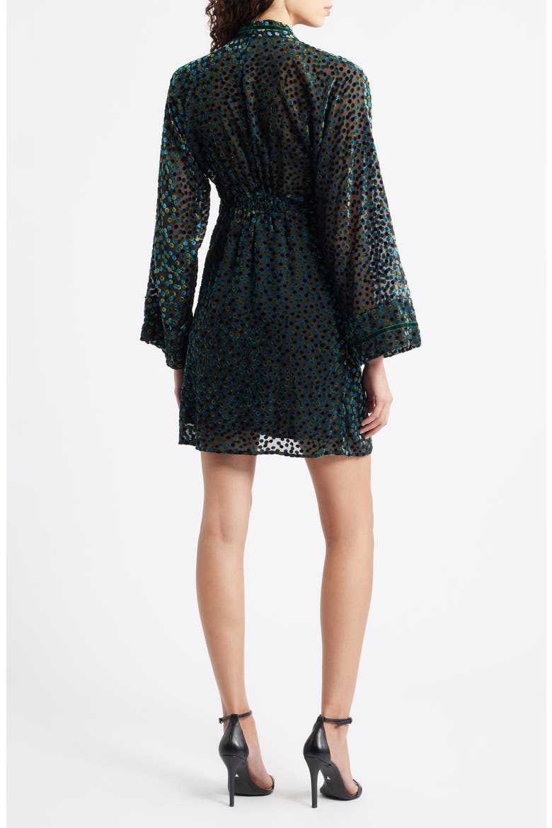 Amaia Velvet Flock Dot Long Sleeve Minidress, Alternate, color, GREEN