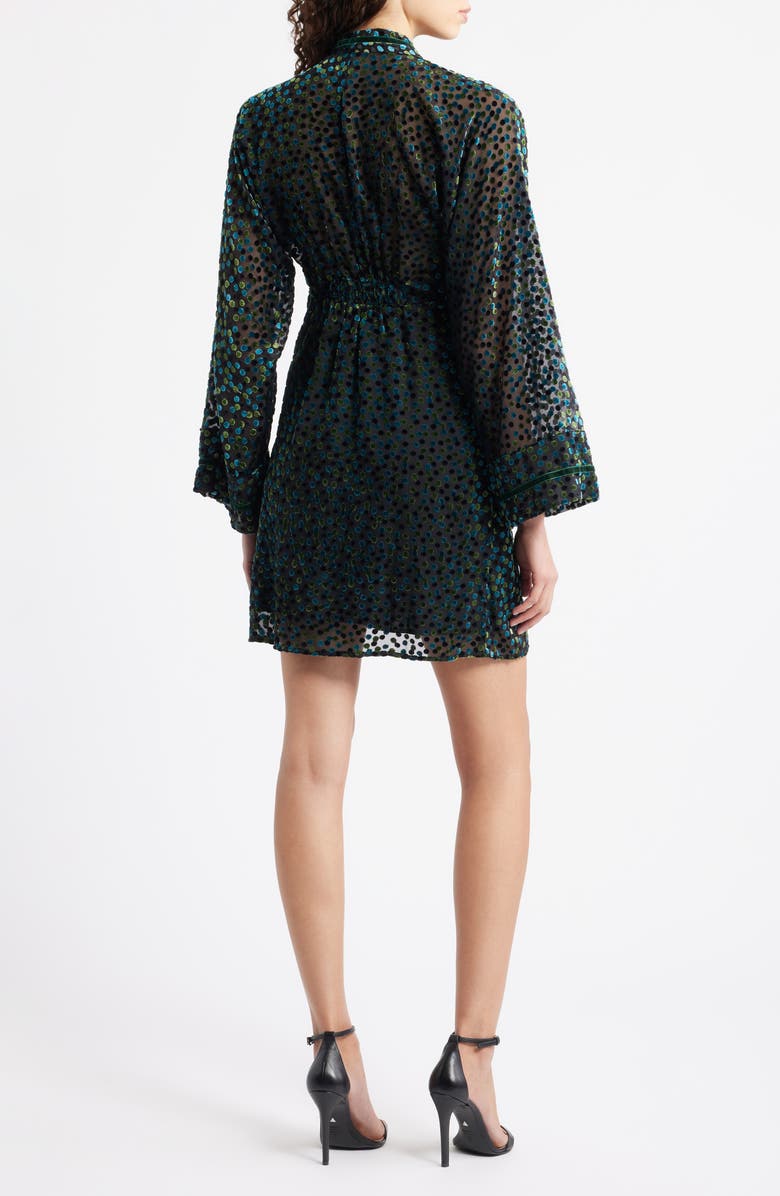 CIEBON Amaia Velvet Flock Dot Long Sleeve Minidress, Alternate, color, Green