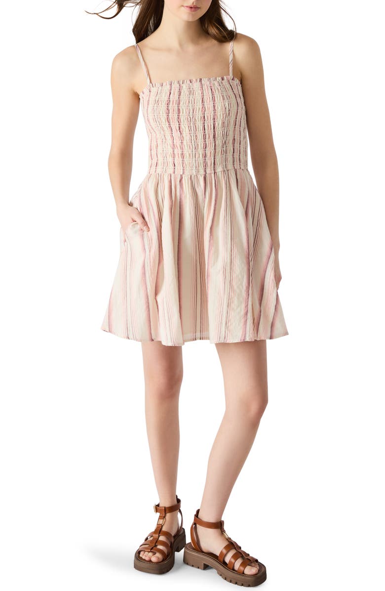 Steve Madden Lotty Stripe Smocked Stretch Cotton Sundress, Main, color, 