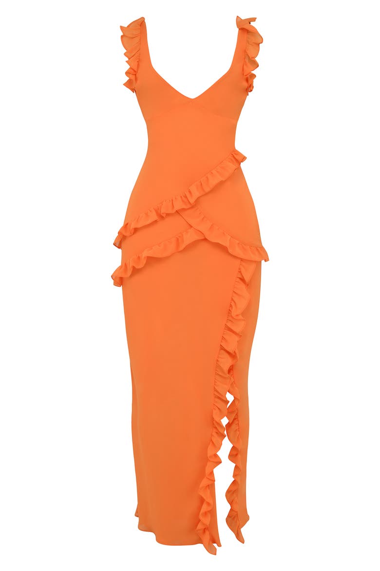 Pixie Ruffle Georgette Body-Con Cocktail Dress, Alternate, color, FLAME ORANGE