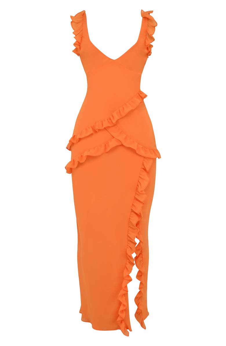 HOUSE OF CB Pixie Ruffle Georgette Body-Con Cocktail Dress, Alternate, color, Flame Orange