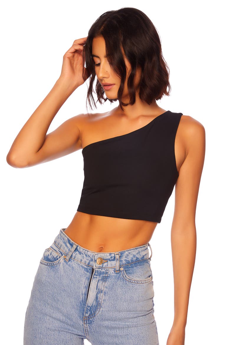 One-Shoulder Crop Top, Alternate, color, BLACK